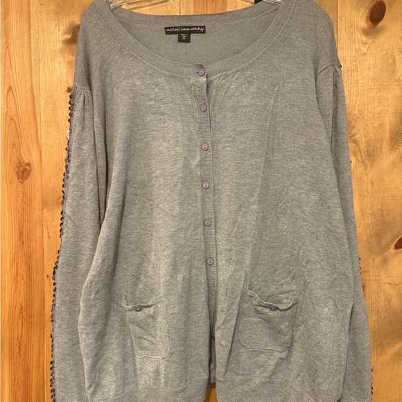 Michael Simon Grey Cardigan Women’s 3 Xl Sequin Stripe Sleeve Holiday Dressy Fun - Picture 1 of 9